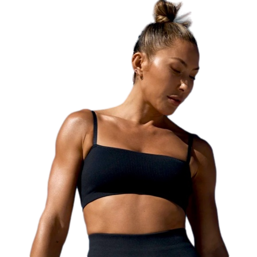 NWT SPIRITUAL GANGSTER Ribbed Adjustable Strap RISHI BRA BLACK Crop Sports Top